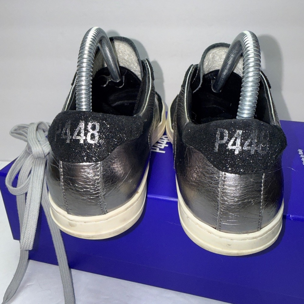 P448 John Maya Women Metallic Silver Black Glitter Sneakers F21JOHN-W 7 US 37 EU - Picture 4 of 9
